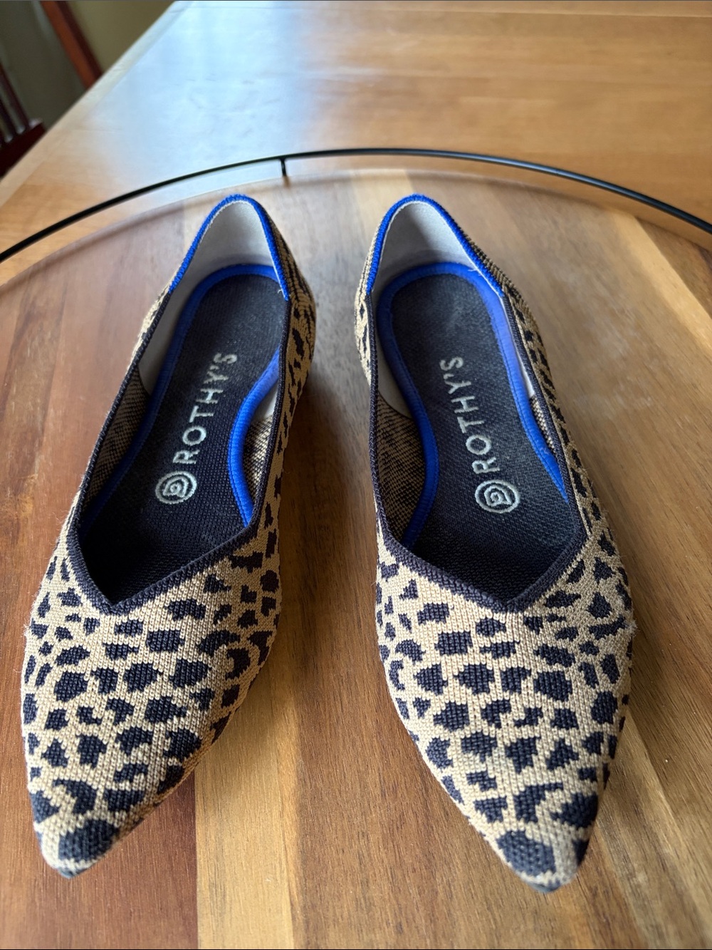 Rothy's The Point Cheetah Leopard Knit Flats in Tan and Black Size 7.5